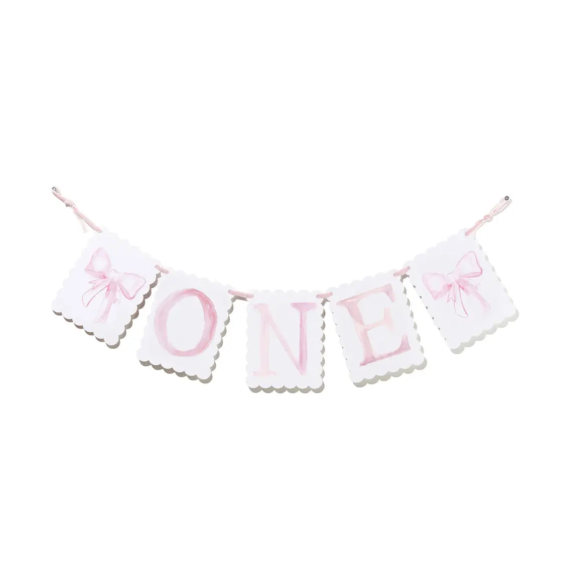 "One" Highchair Banner with Pink Bow/Puppy Dog End Pieces