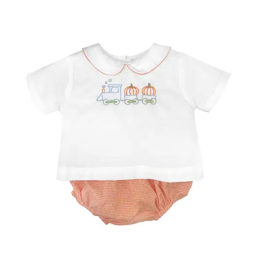 Petit Ami Pumpkin Train Embroidered Diaper Set