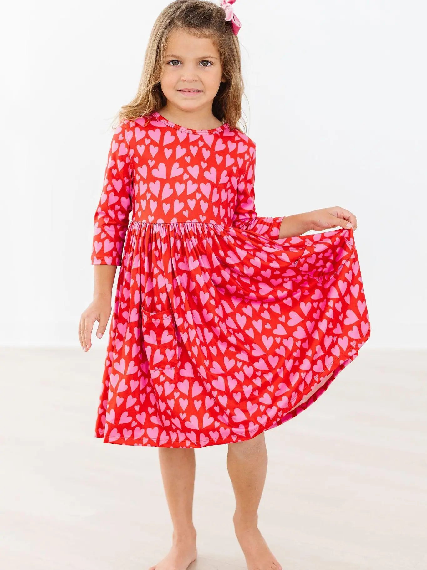 Hearts & Hugs 3/4 Sleeve Pocket Twirl Dress