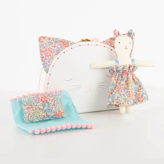 Floral Kitty Mini Suitcase Doll