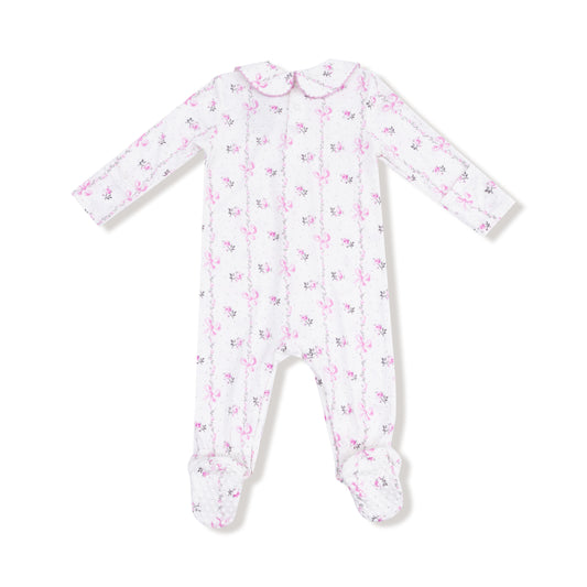Dainty Buds & Bows Stripe Smocked Peter Pan Footie