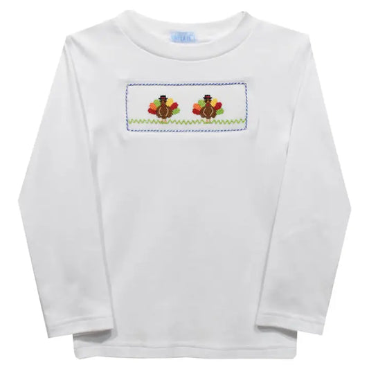 Vive La Fete Turkey Smocked White Knit Long Sleeve Boys T-Shirt