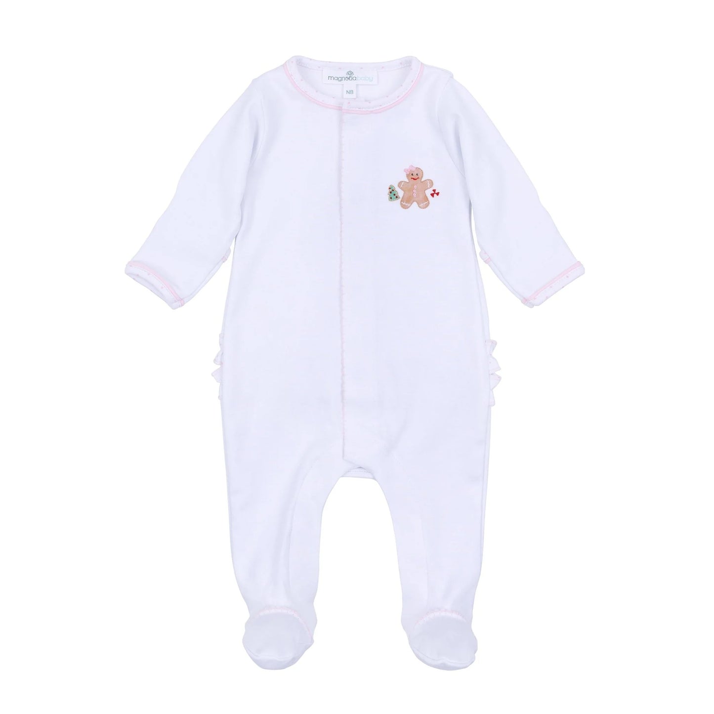 Frosted Wonderland Embroidered Ruffle Footie - Pink