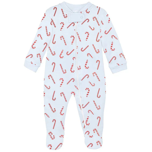 Blue Candy Cane Zip Pajamas