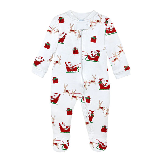 Santa's Sleigh Zipper Footie Pajamas